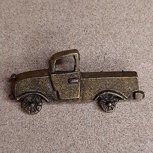 Vintage figural PICKUP TRUCK  metal lapel tac pin Gold/Brass-Tone vehicle